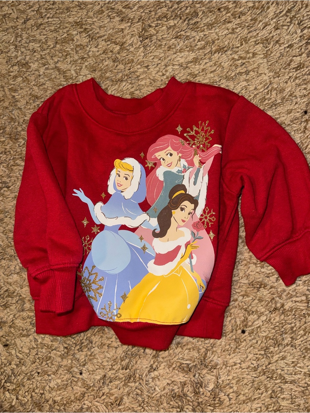 Girls' Red Princess Graphic Sweatshirt with Holiday Sparkle